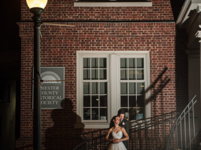 Bride and Groom CCHS Front Stairs